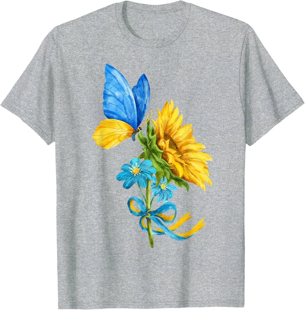 Sunflower Ukraine Flag Butterfly Shirt Ukrainian Flag T-Shirt