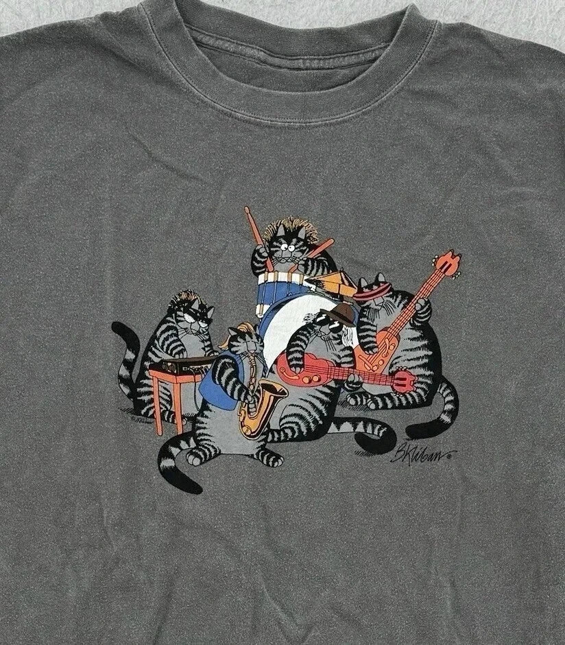 B Kliban Cats Rock & Roll short sleeve charcoal color shirt unisex full size
