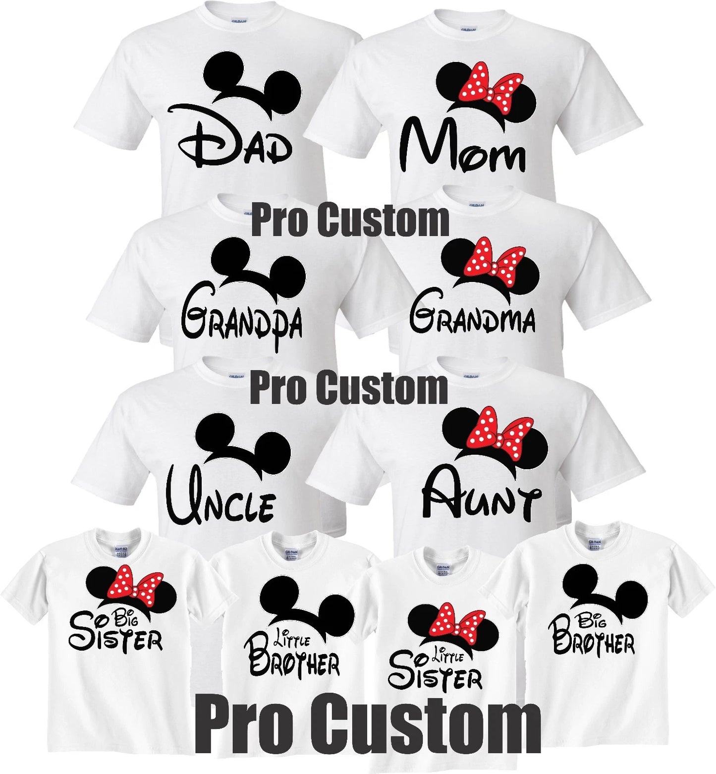 Mom And Dad Family Mickey Minnie Head Disney Birthday Customized WHITE T-Shirts