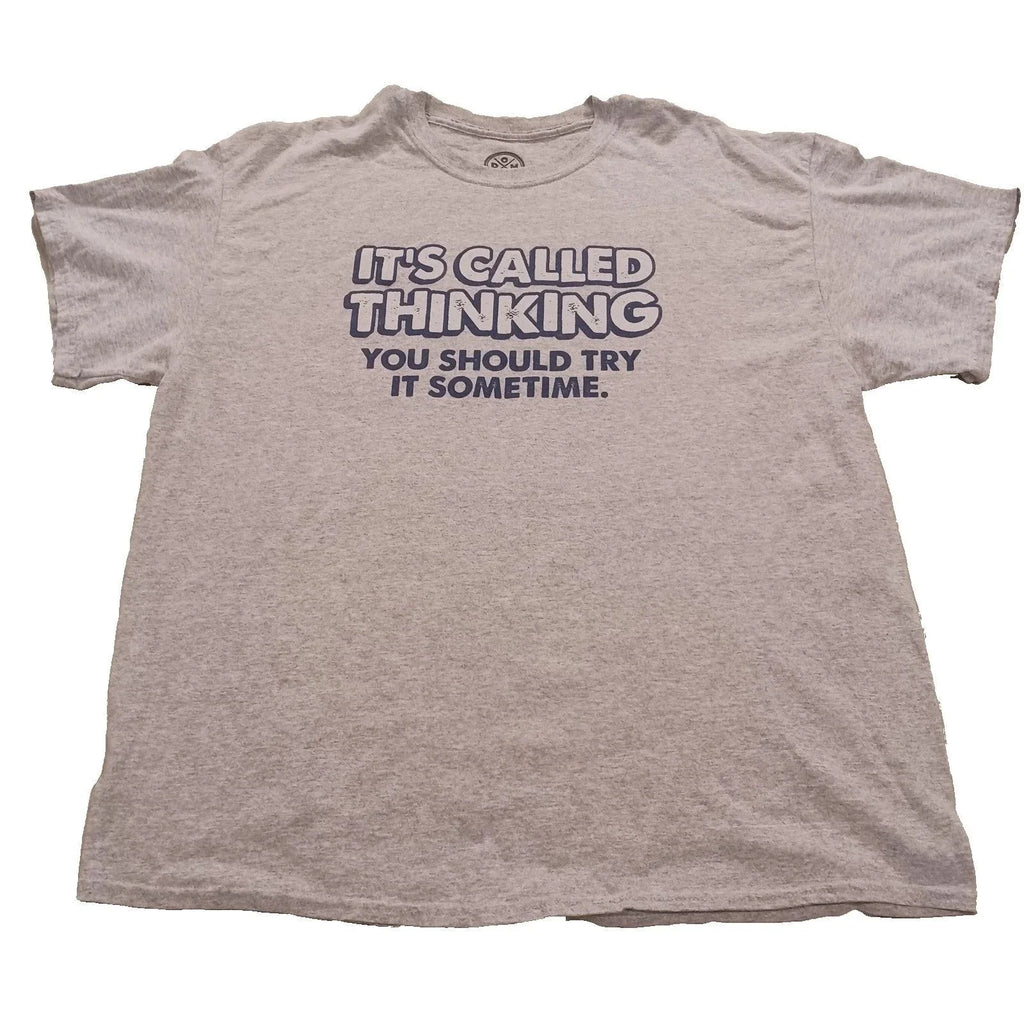 DOM Mens XL T-Shirt Grey Sarcastic Funny Graphic Tee Humorous Quote Short Sleeve