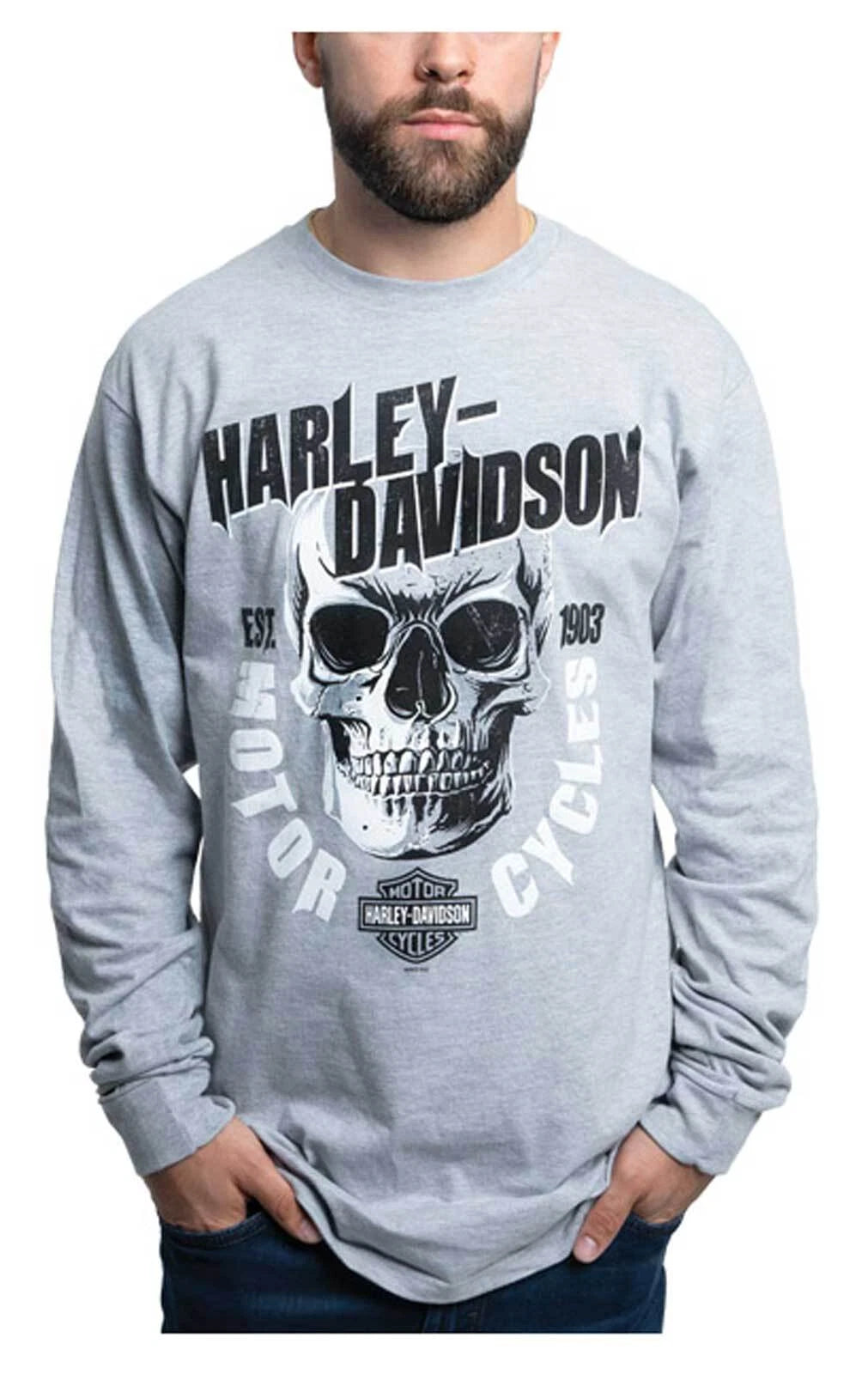 Harley-Davidson Men's Petrified Long Sleeve Crew-Neck Shirt - Heather Gray