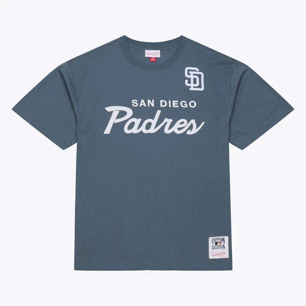 Mitchell & Ness San Diego Padres Gray Thunderstorm Head Coach T-Shirt Men's