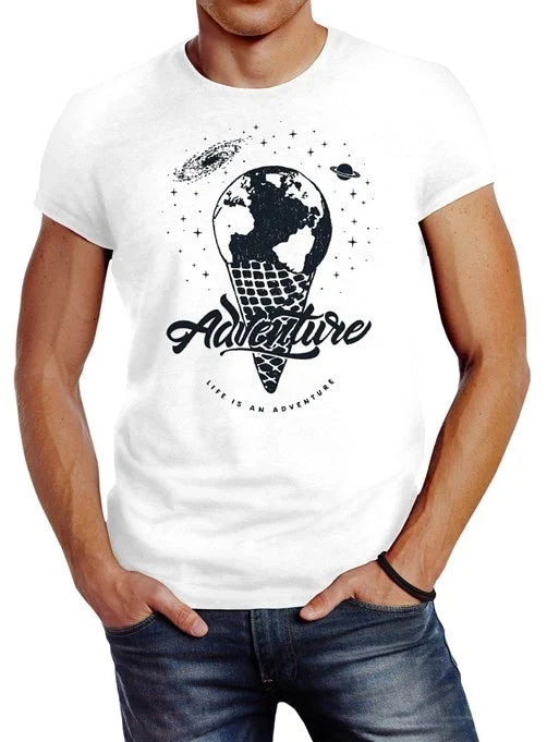 Globe Earth Ice Ice Cream Waffle Adventure Vintage Earth World Map Mens T-Shirt