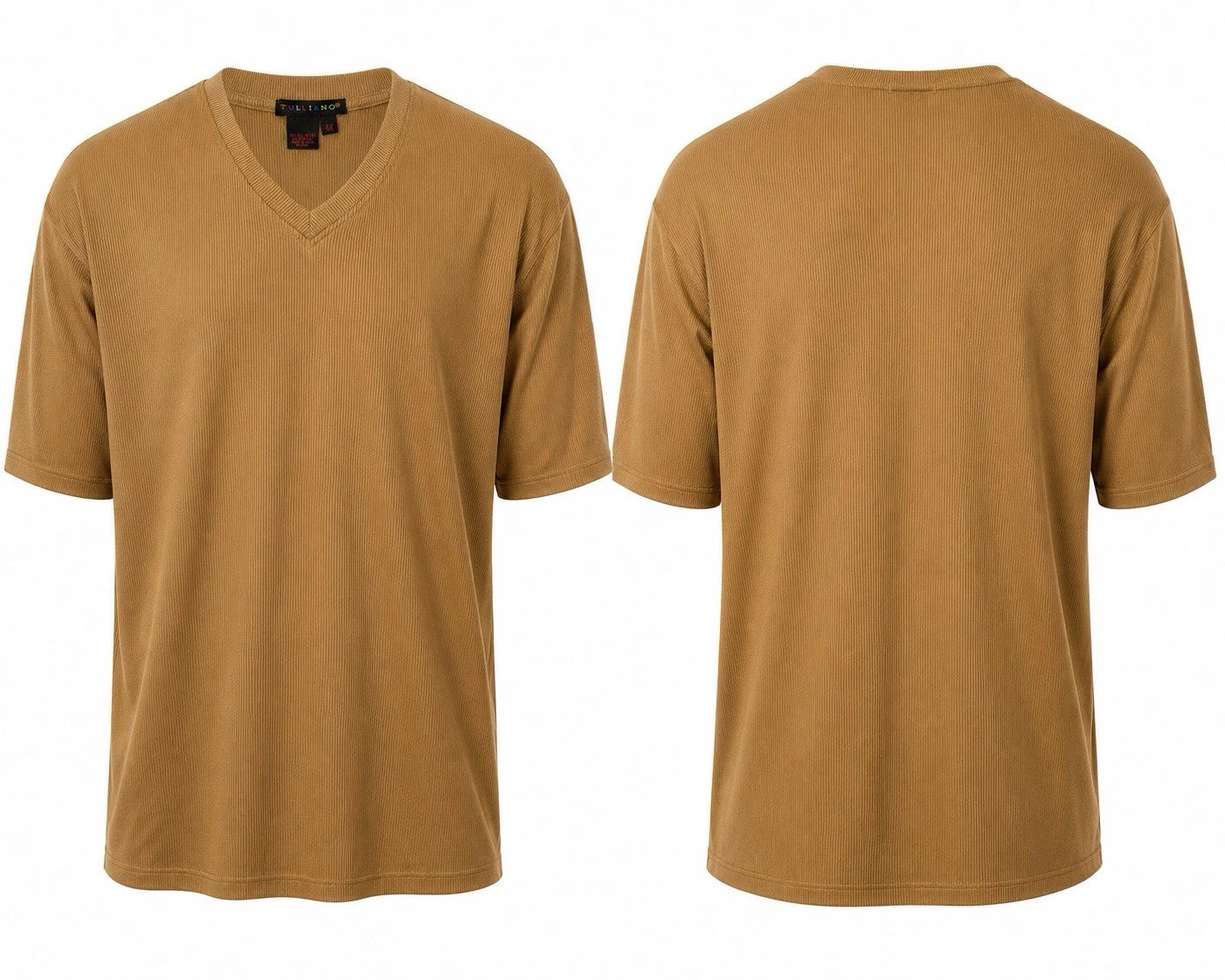 Tulliano 4X Big Tall Ribbed V Neck Shirt Tan Brown Stretch Knit Mens 4XL