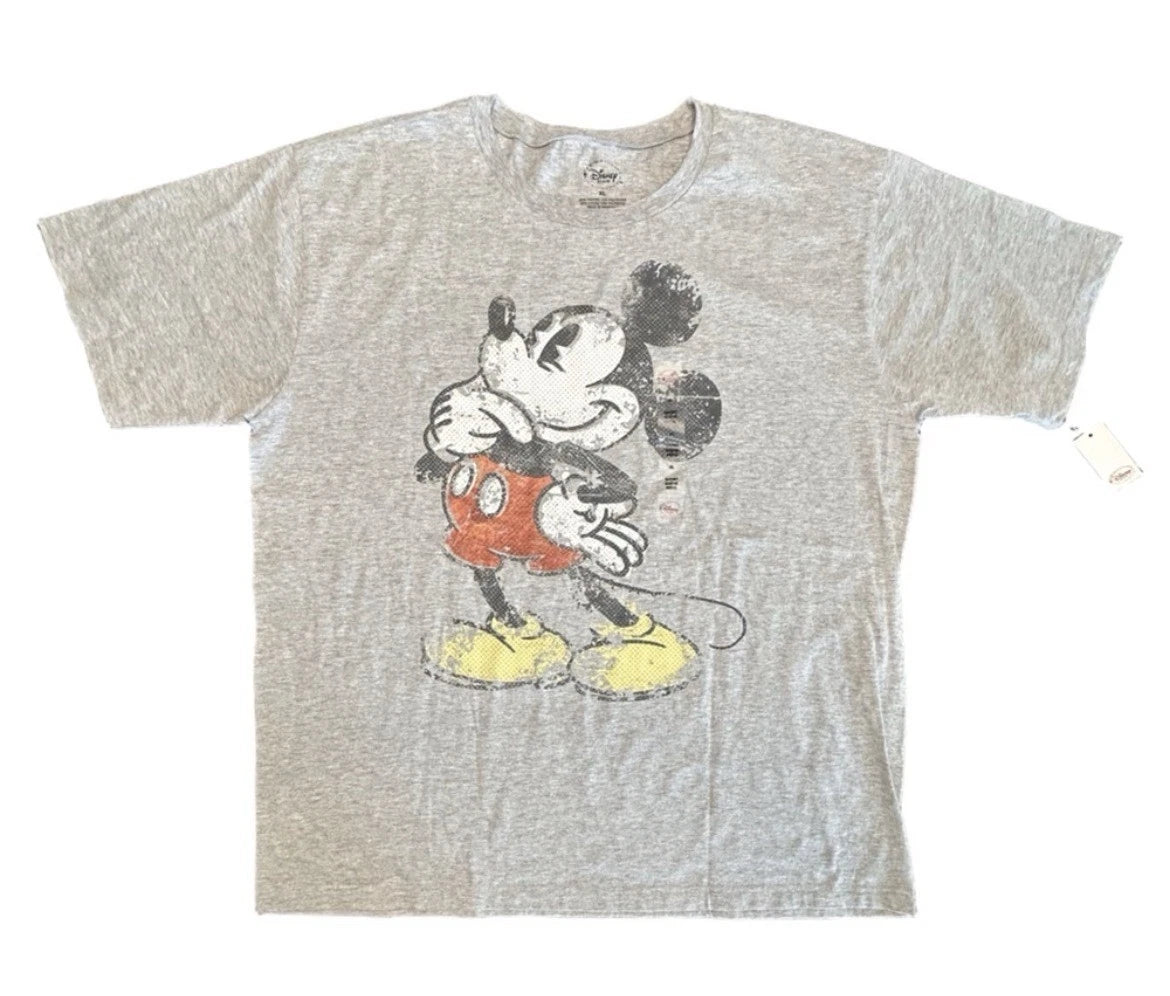 Men’s gray simple classic Mickey Mouse graphic VTG look distressed resort NWT XL