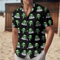 Mens Button Down Shirts Space Alien Pattern Printed Hawaiian Tops Novelty Gift