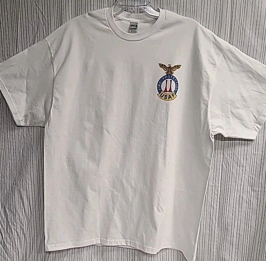 VTG USAF Fire Protection Veteran  Custom Men Back and front T-Shirt 2XL Casual