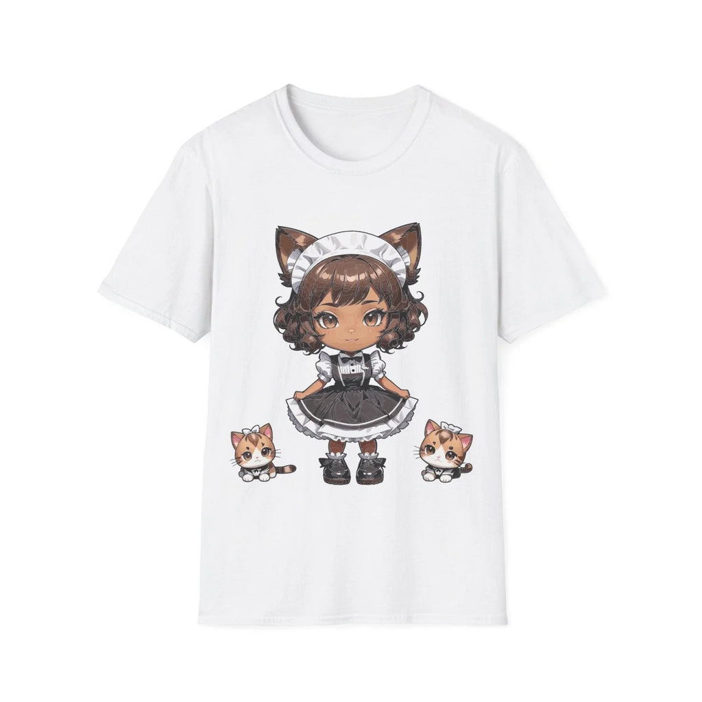 Chibi Catgirl Maid T-Shirt Kawaii Anime Maid with Kittens Soft Cotton Tee