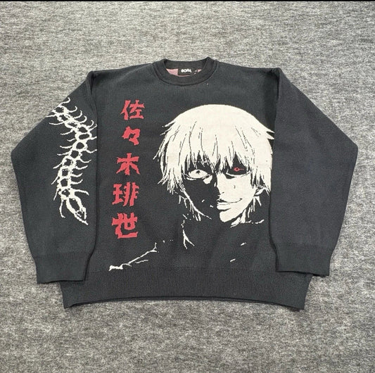 Sora clothing Tokyo Ghoul Sweater Mens L Black Anime Ken Kaneki Graphic Knit