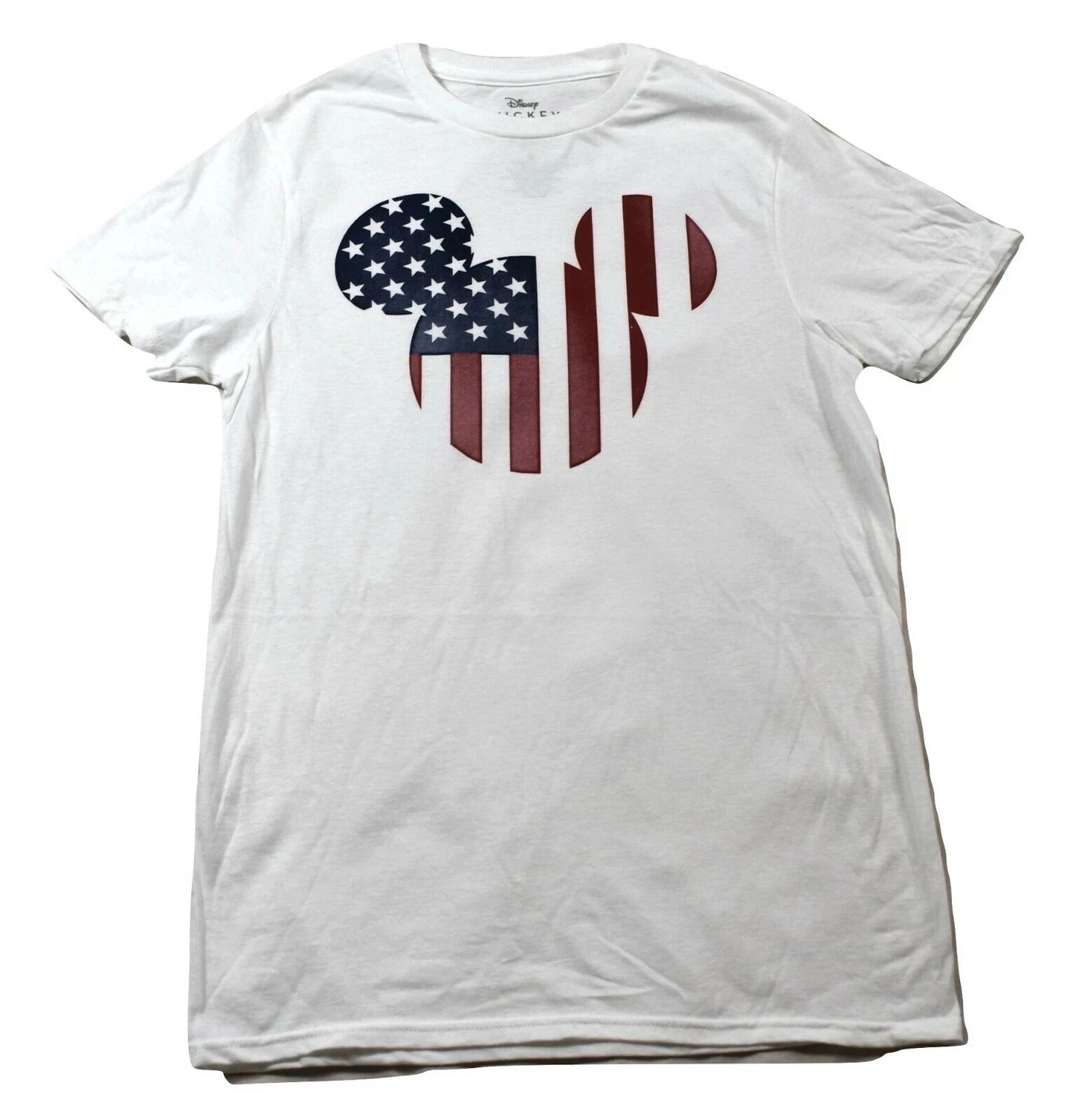 Disney Mens Mickey Mouse Ears Stars & Stripes Patriot Fill White Shirt New S-2XL