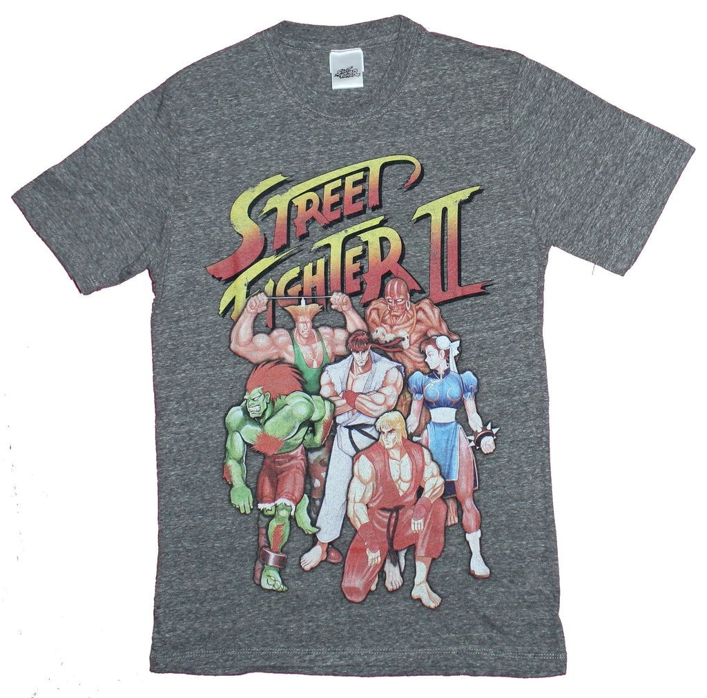 Street Fighter II Adult New T-Shirt - Classic 6 Character Cast Under Logo