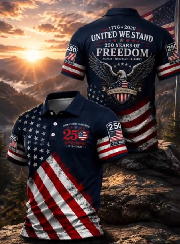 USA 250th Anniversary Polo Shirt American History Patriotic