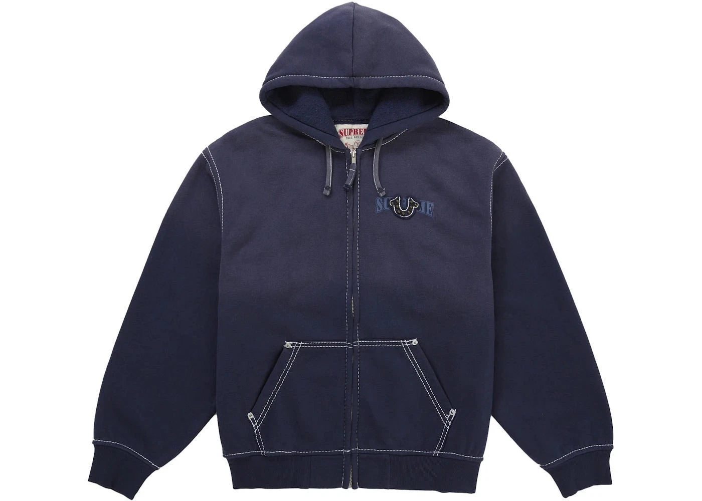 Size L Supreme True Religion Zip Up Hooded Sweatshirt (FW25) Navy