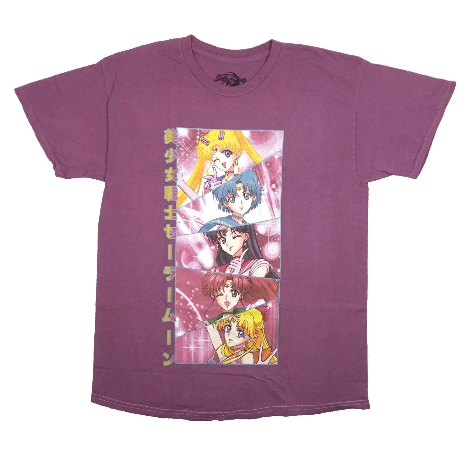 Sailor Moon New Adult T-Shirt - Crystal Four Guardians Along Pink Kanji