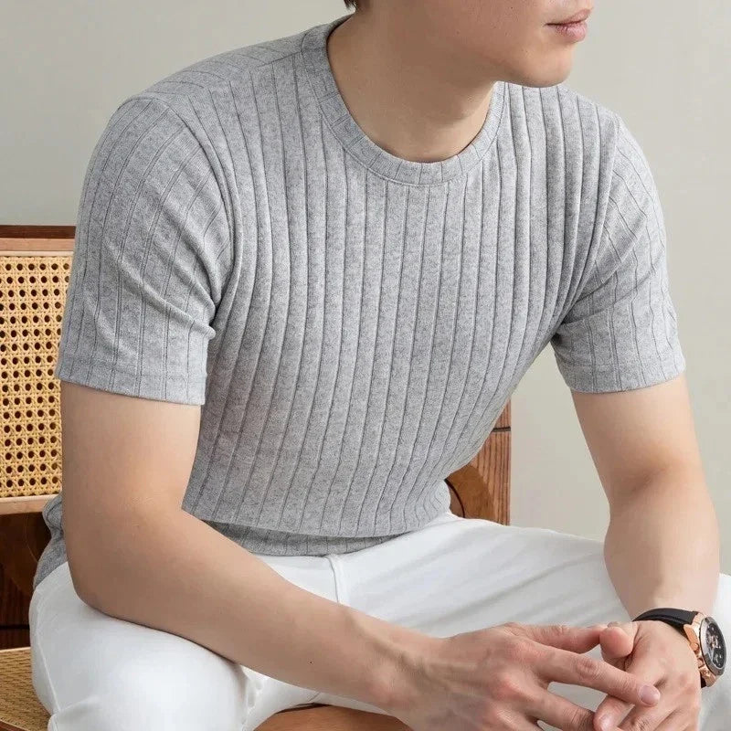 Men's Ribbed T-Shirt - Breathable Summer Short Sleeve Top - Daily Activities