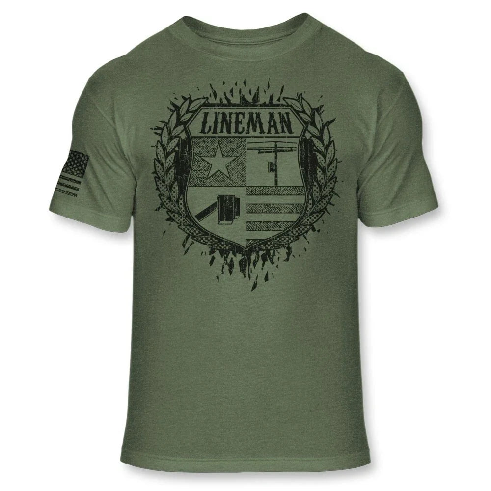 Lineman Crest T-Shirt - Linemans Coat of Arms Shirt - Lineworker Badge - A239