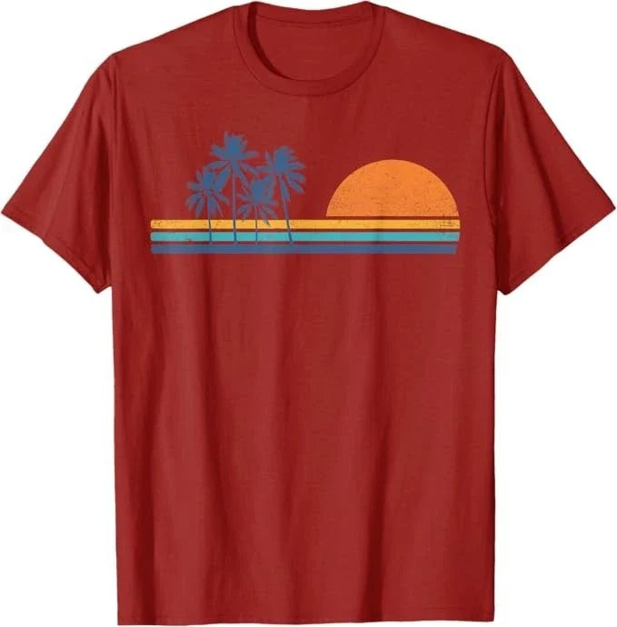 Retro 70s Sunset Palm Trees Vintage Tropical Beach Graphic T-Shirt
