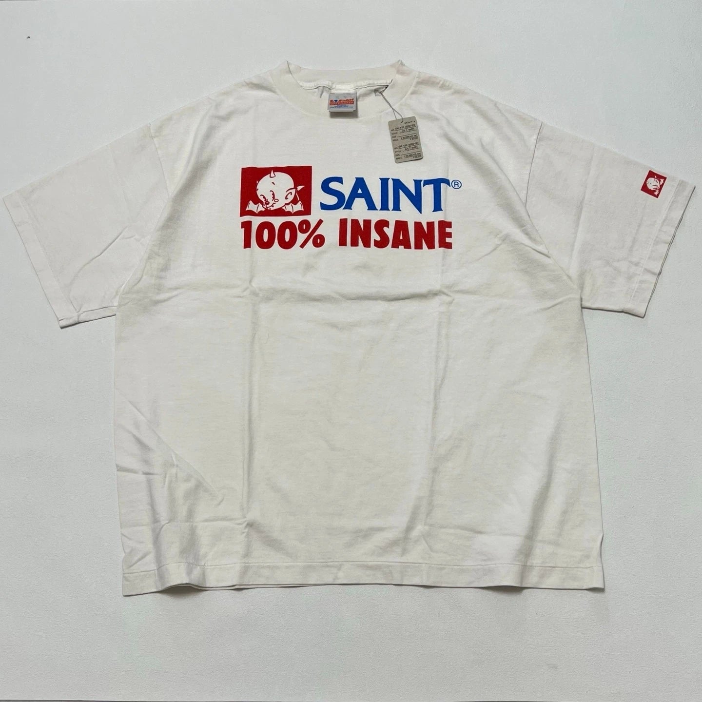 Saint One Hundred Percent Insane Baby Devil Mens White Cotton Oversized T Shirt
