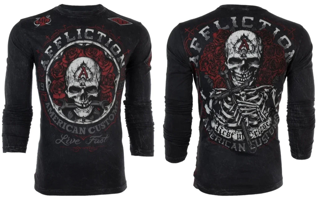 AFFLICTION Men's Long Sleeve T-Shirt REST IN GREASE Black Tattoo Biker S-3XL