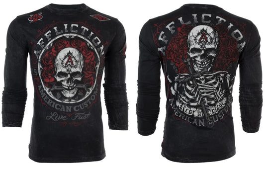 AFFLICTION Men's Long Sleeve T-Shirt REST IN GREASE Black Tattoo Biker S-3XL