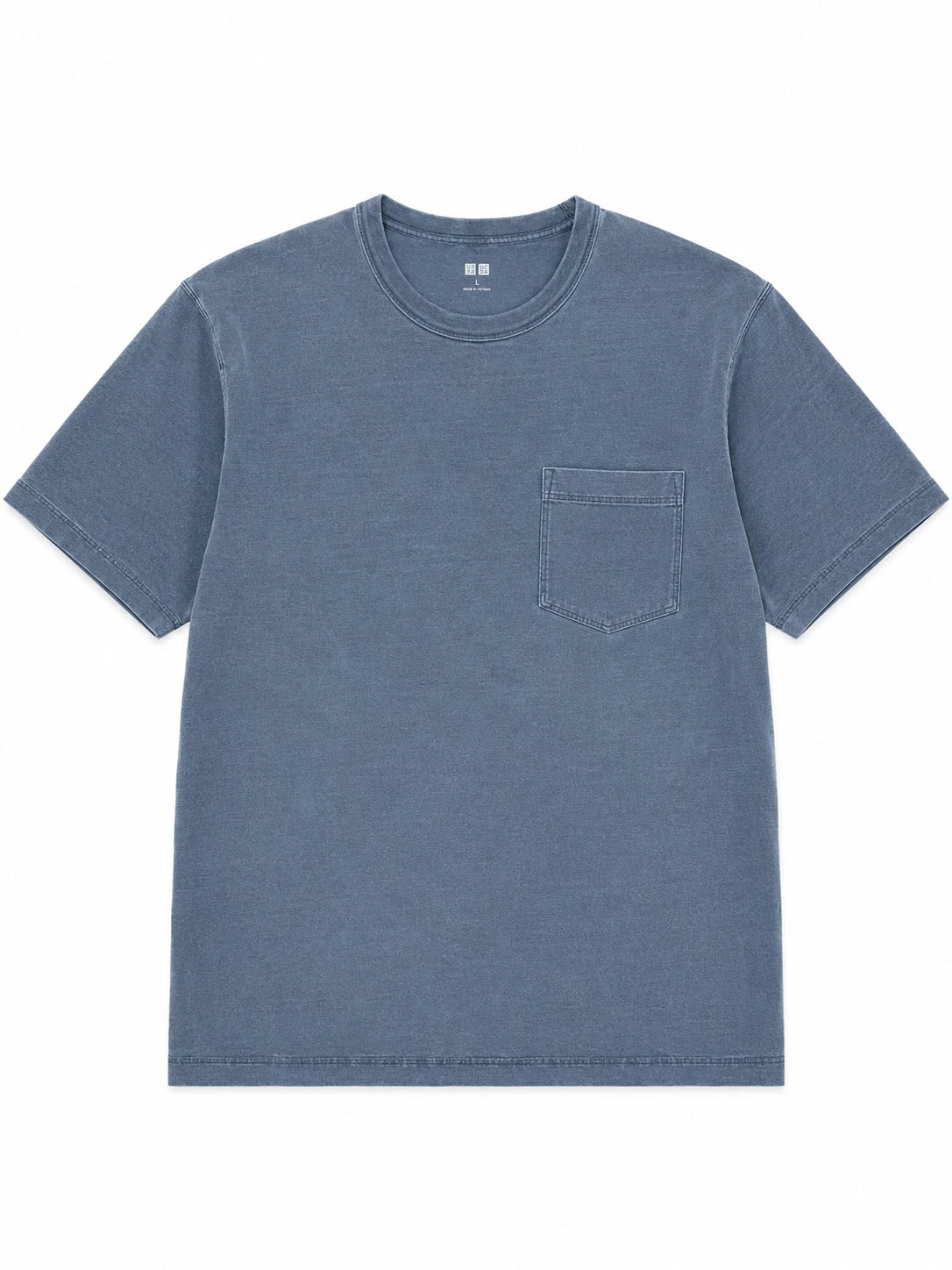 Uniqlo Pocket T Shirt Mens Medium Blue Worn Washed Look Cotton Crewneck Tee