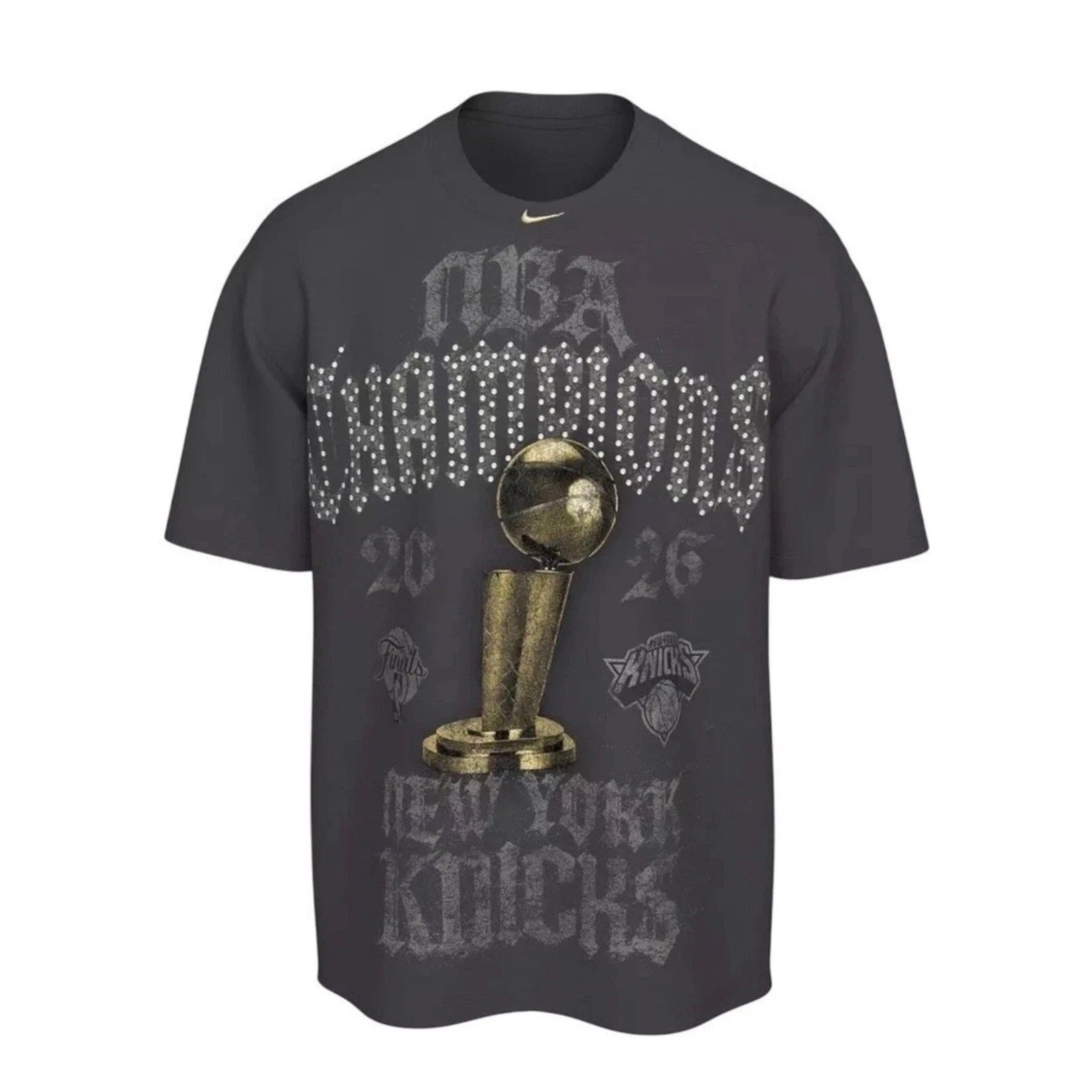 New York Knicks Nike NBA Champions 2026 Crystal Rhinestone T Loose Fit Black XXL