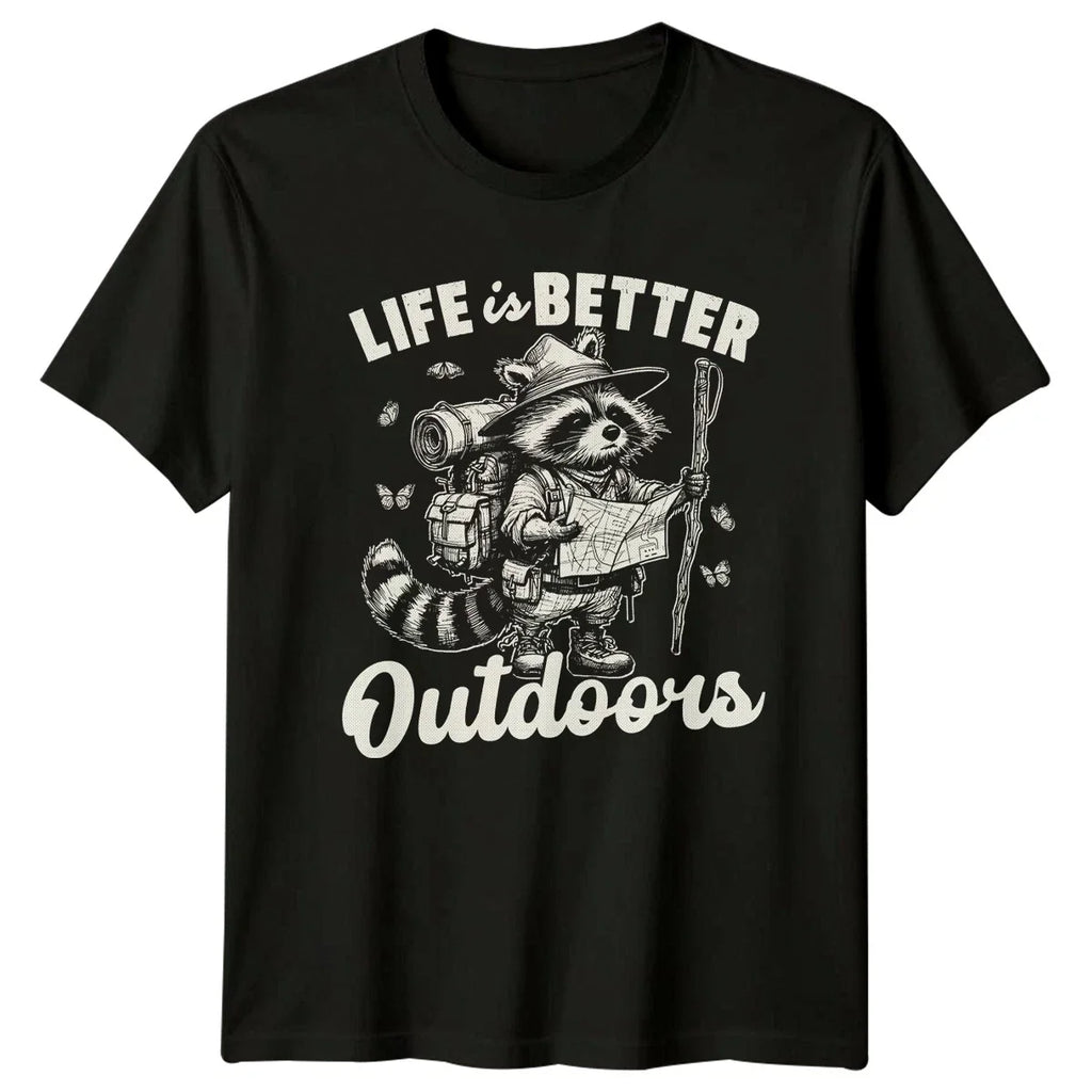 Life Is Better Outdoors T-Shirt Raccoon Backpacking Hiking