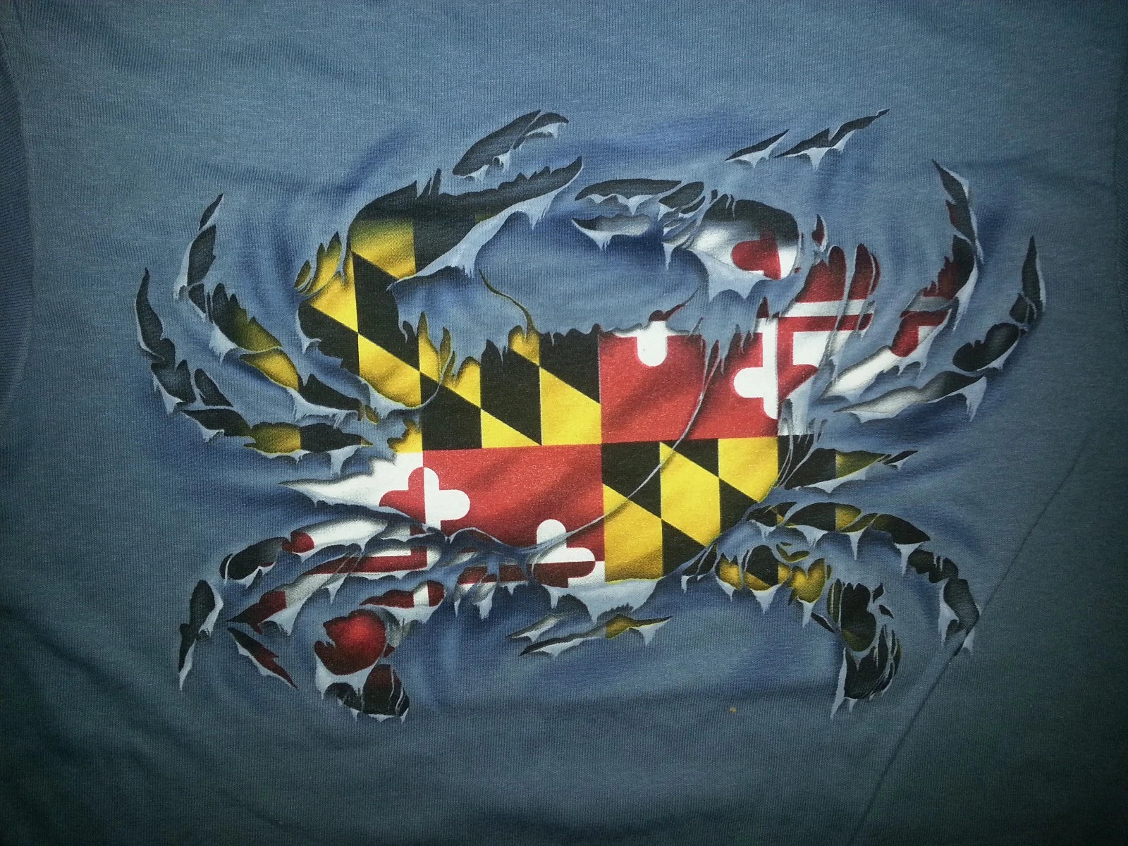 New RIPPED  CRAB MARYLAND  FLAG  T  SHIRT