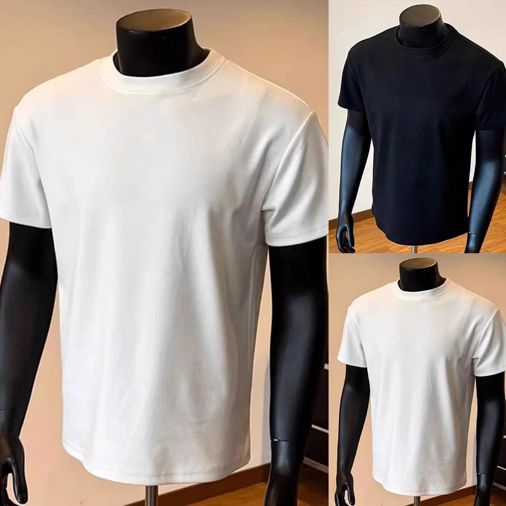 Solid Color Polyester Slim Fit Men's Short Sleeve Round Neck T Shirt Casual Top