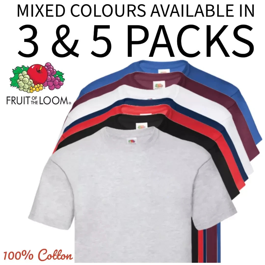 mens fruit of the loom t shirts 5  Pack Unisex Plain Cotton Bulk T-Shirt Mixed