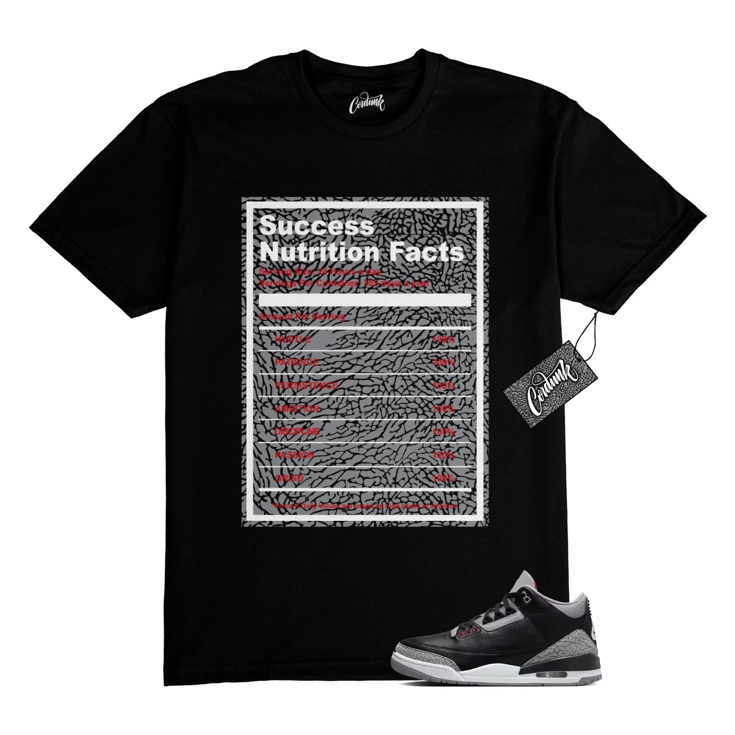 3 Cement Fire Red Cement Grey Elephant Print White Black T Shirt to Match SUCC
