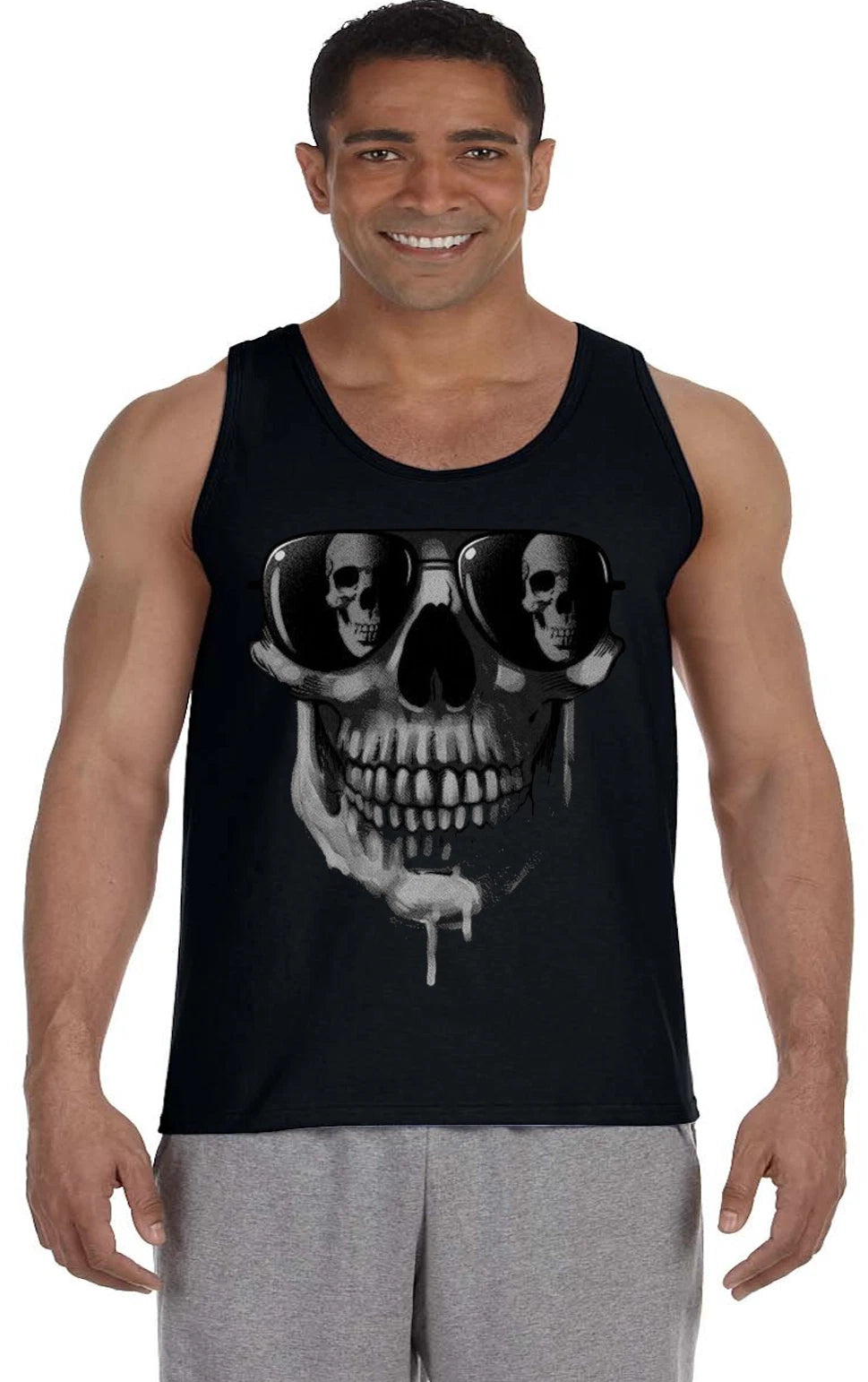 Mens Tank Top Sleeveless Muscle Tee Shirt Sunglasses Skull T-shirt