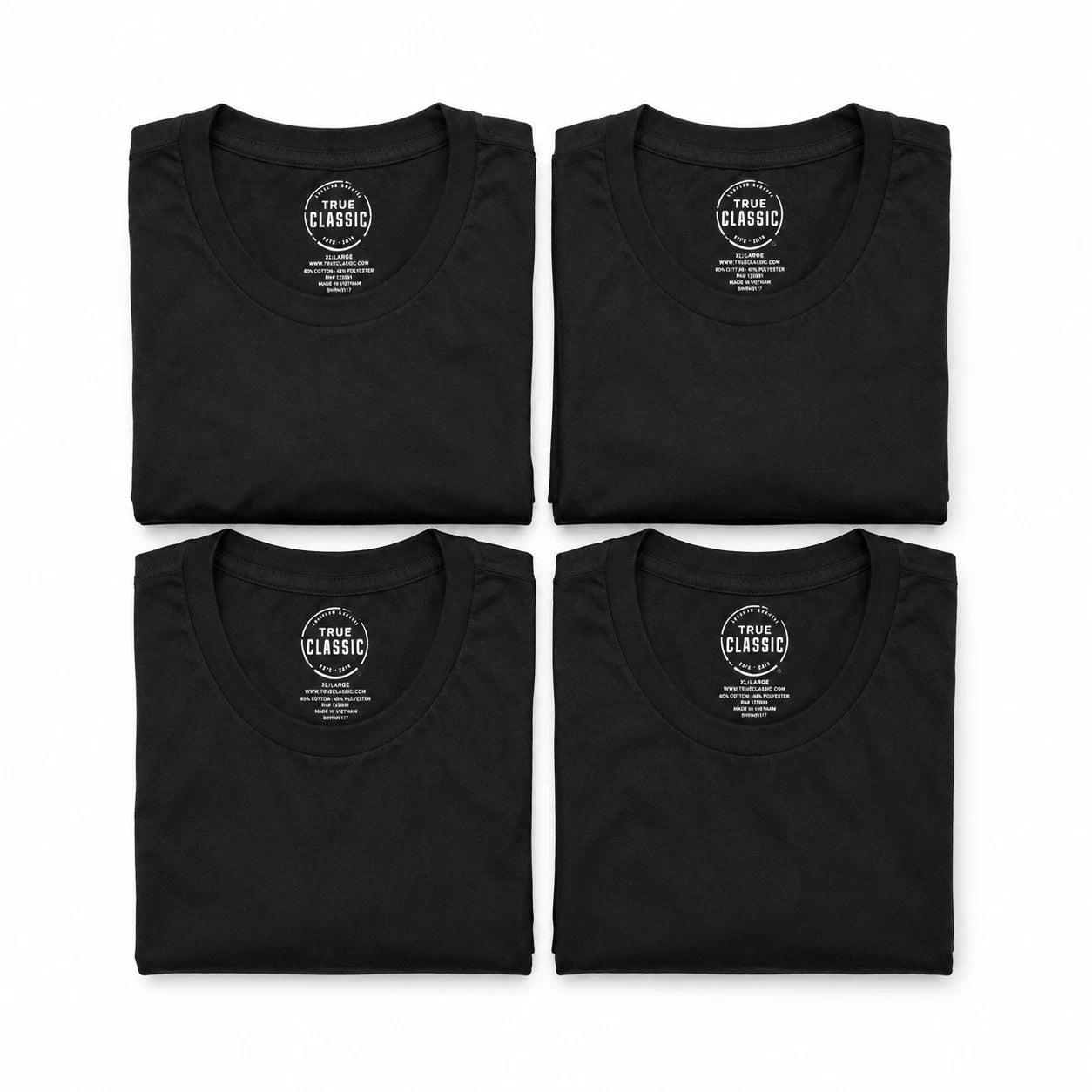 True Classic - Crew Neck - Short Sleeve T-Shirt - Black - X-Large - 4 Pack