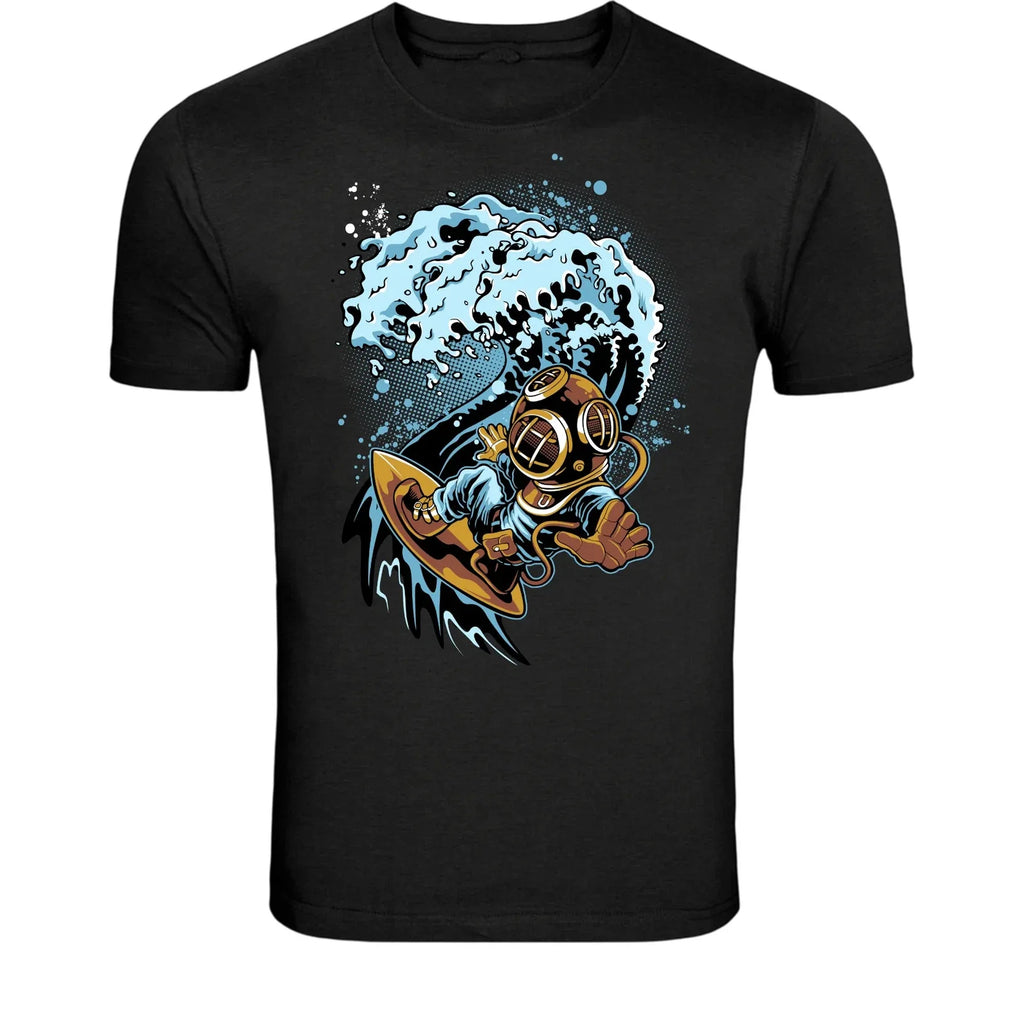 Vintage Deep Sea Diver Surfing Wave T-Shirt - Retro Ocean Surf