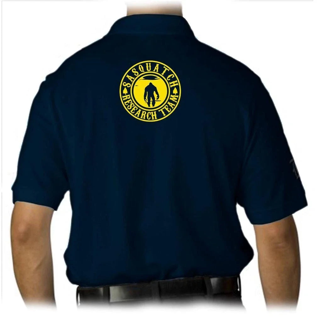 FINDING SASQUATCH RESEARCH TEAM FUNNY BIG FOOT GONE SQUATCHIN' COLLAR POLO SHIRT
