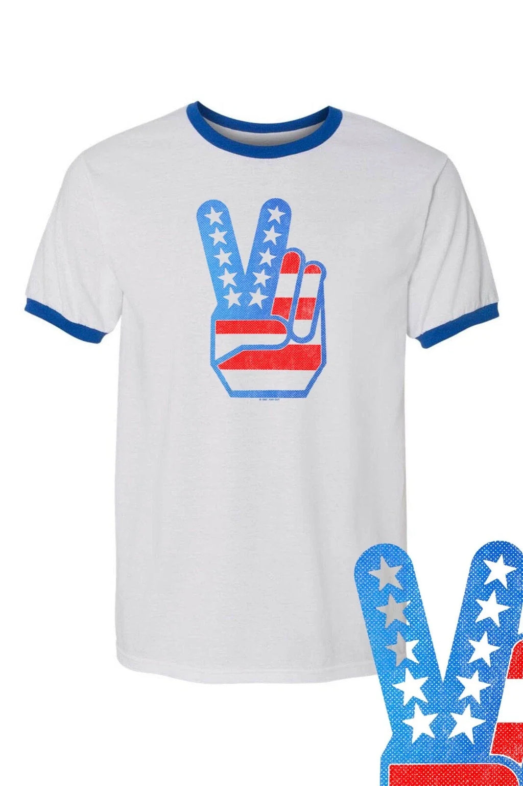 Peace Fingers Flag Retro Vintage 4th July RINGER Tee UNISEX SM-XXL