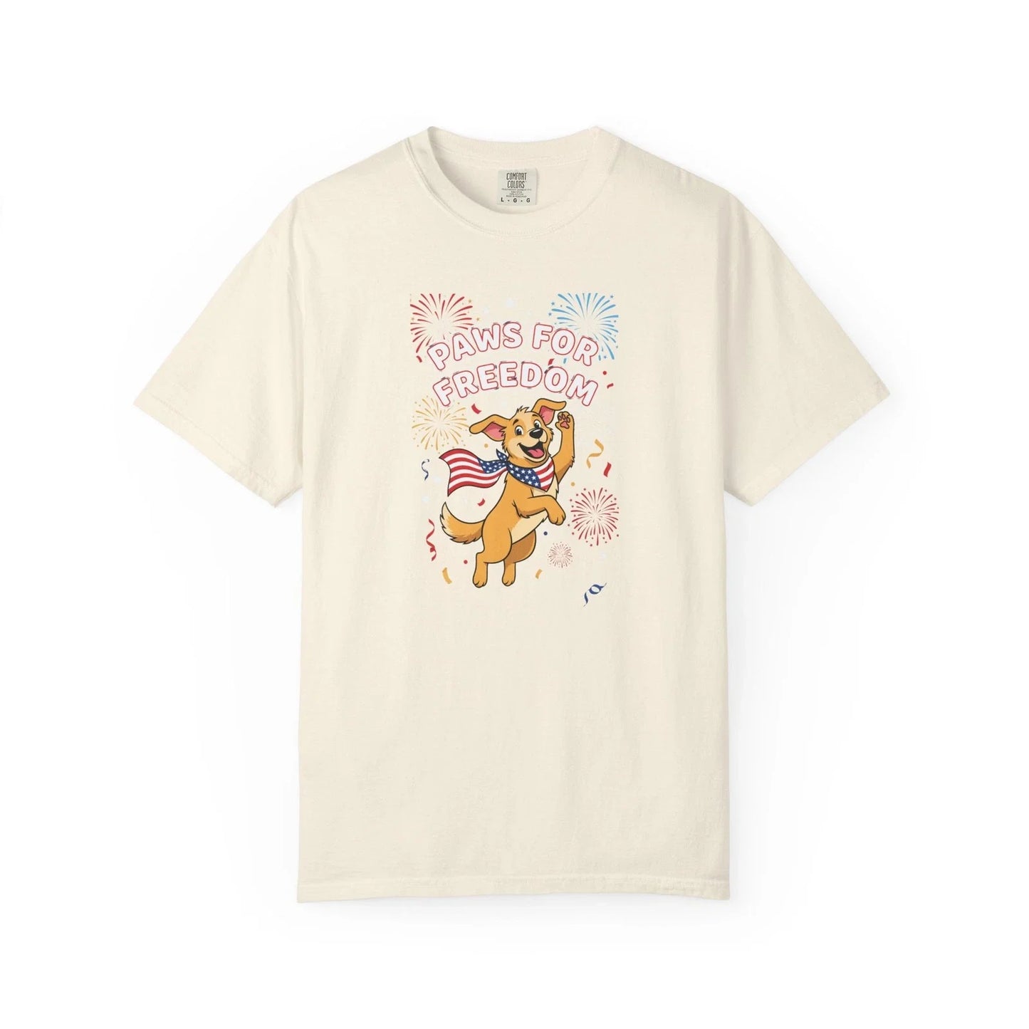 Paws for Freedom dog illustration T-Shirt | Patriotic fireworks,Funny,Cotton Tee