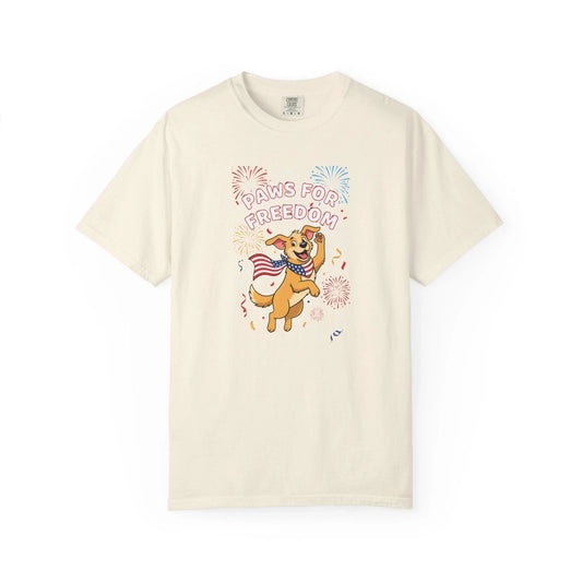 Paws for Freedom dog illustration T-Shirt | Patriotic fireworks,Funny,Cotton Tee