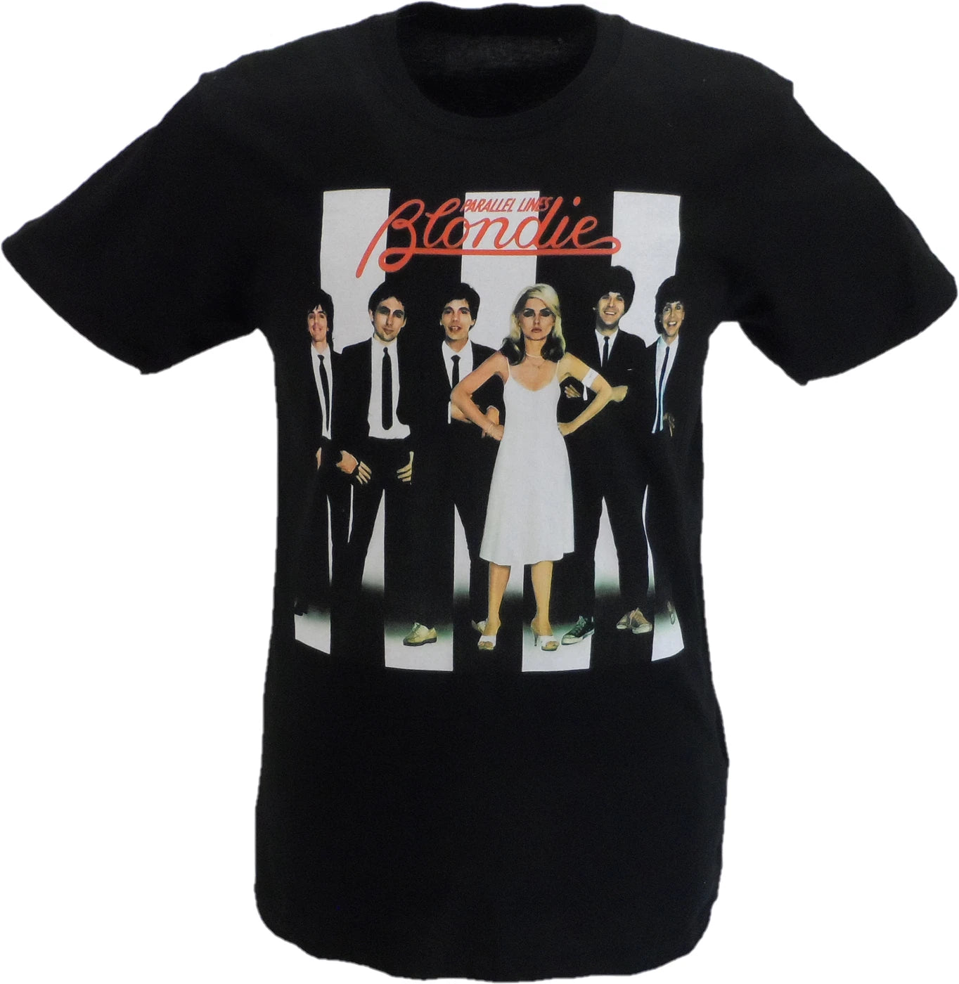 Mens Black Official Blondie Parallel Lines with Back Print T Shirt