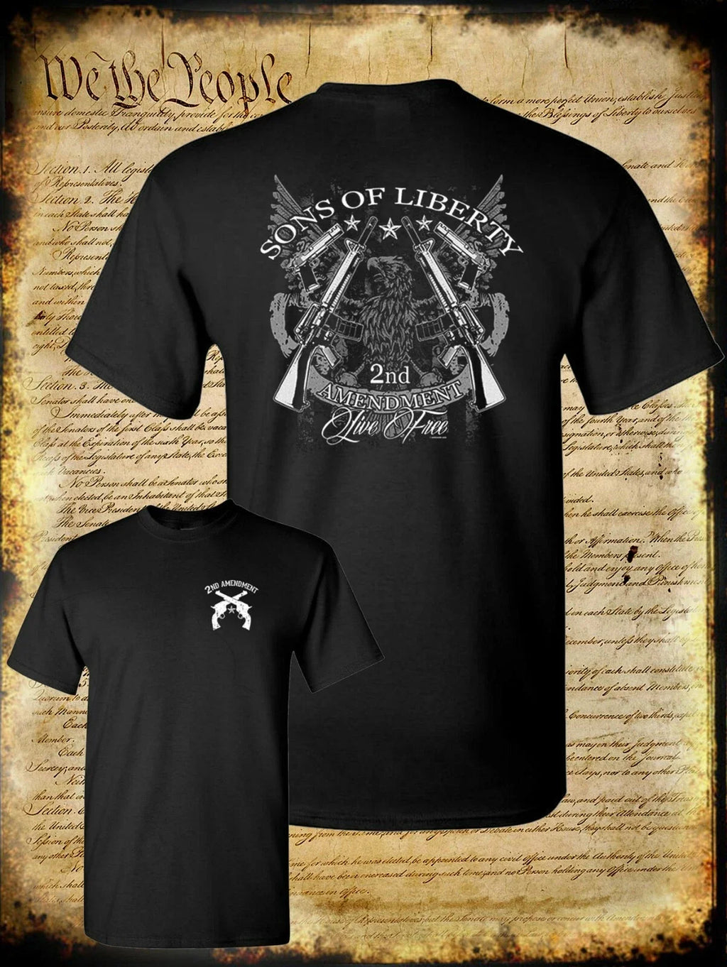 Sons of Liberty 2nd Amendment Live Free T-Shirt - American Eagle AR-15 Military