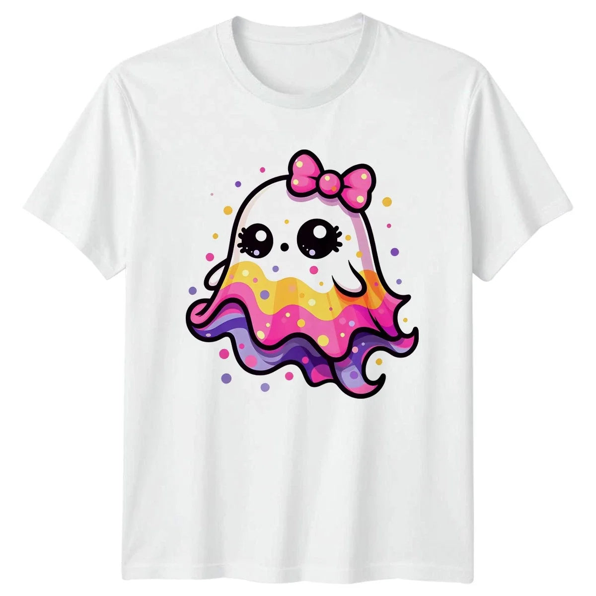 Kawaii Ghost With Pink Bow Womens T-Shirt Cute Ghost Halloween Gift For Her