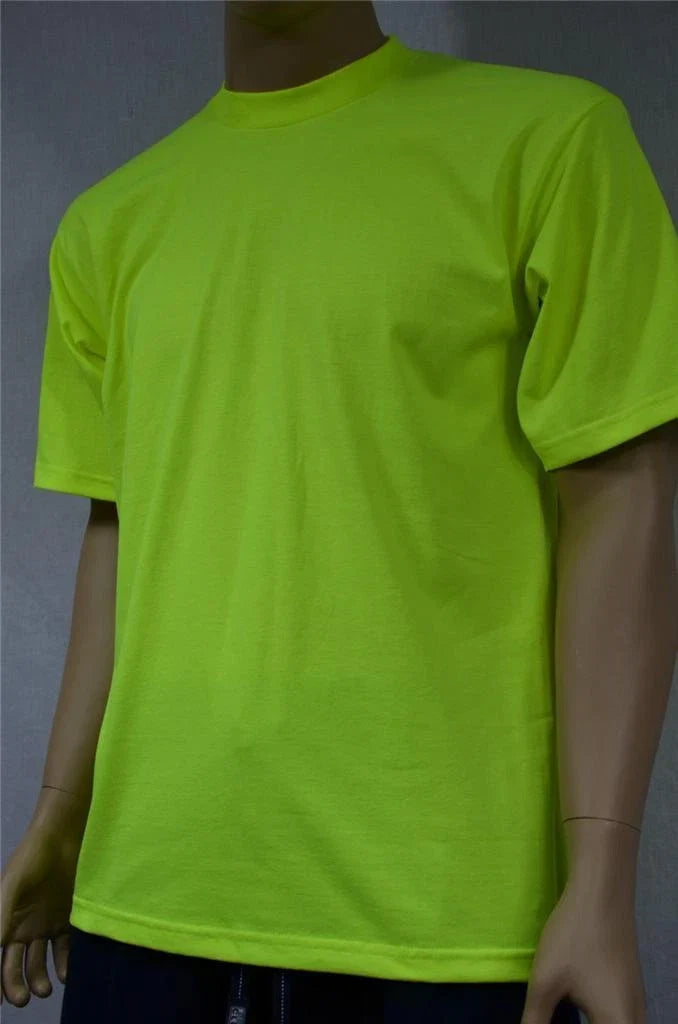2 NEW PROCLUB S-5XL HEAVY WEIGHT T-SHIRTS SAFETY GREEN PLAIN TEE PRO CLUB BLANK