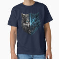 Cyber Wolf Split Face - Geometric Predator Animal Design by CreativeMindsetLab