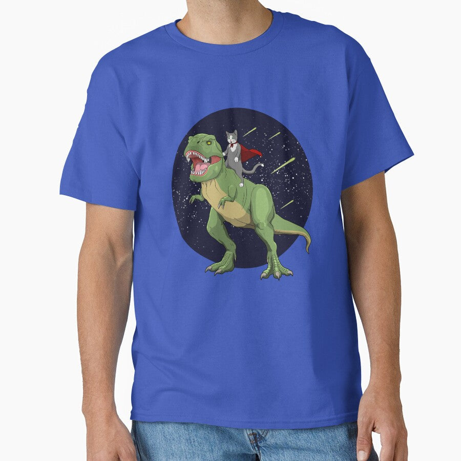 Hero Cat Riding T-Rex Dinosaur Cosmic by Rongway76