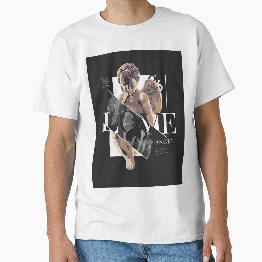 Love Slogan with Antique Statue Illustration Black Background by Peekonet
