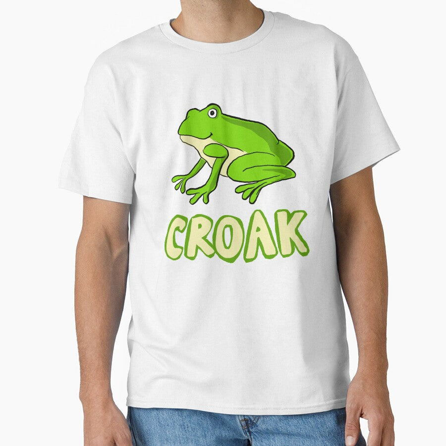 ‘Croak’ frog cartoon with neon blue / green / teal background by skunkandpumpkin