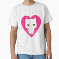 Funny cute white cat in a pink heart by Drawix