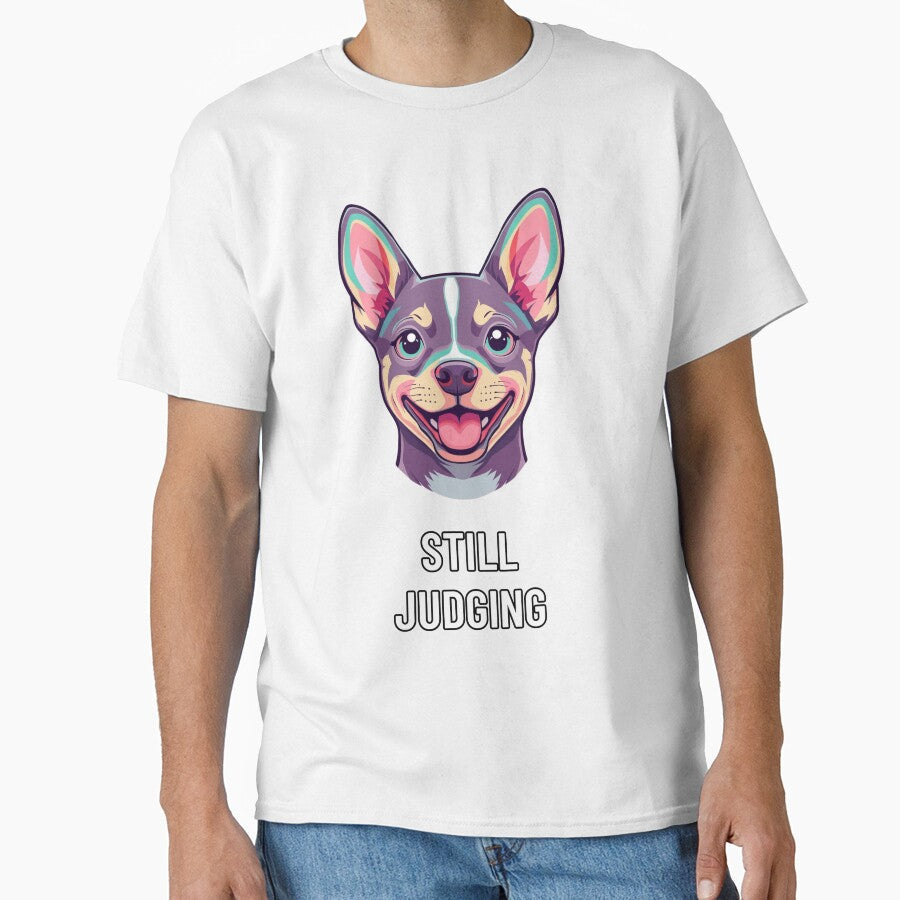 Still Judging – Cute Colorful Dog Illustration with Ironic Quote by Purdiole-art