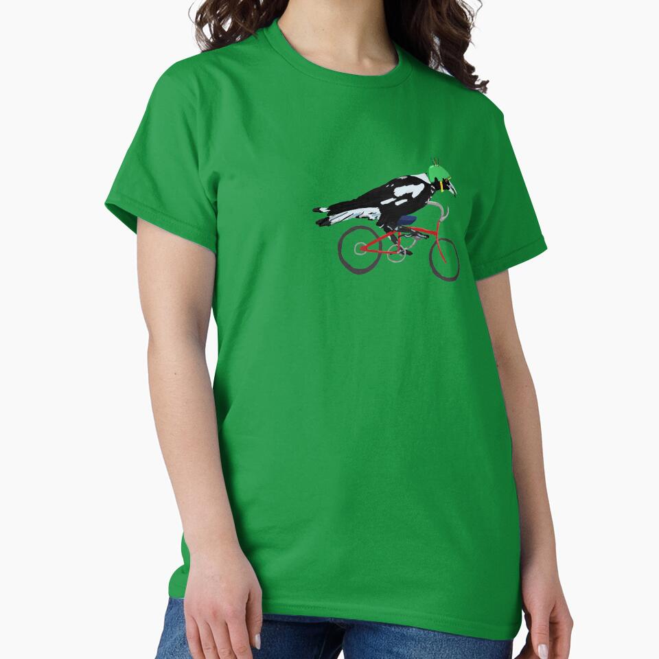 Magpie on Bike Swoop (in Green) by LadyRyatt
