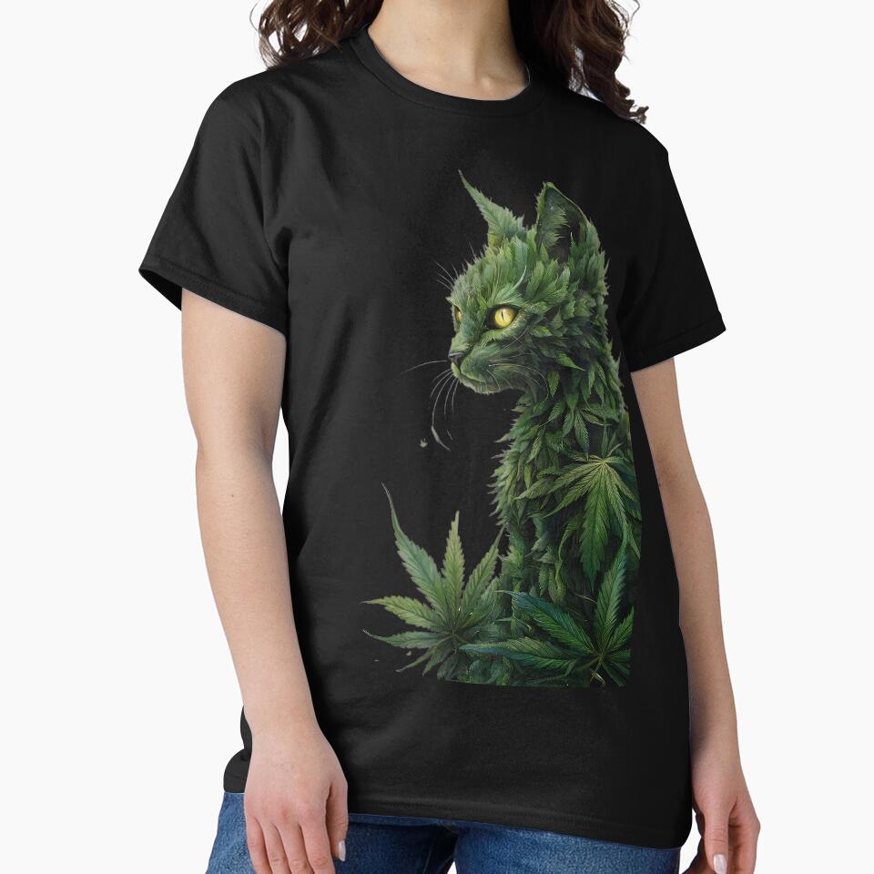 Green Goddess: Cannabis Cat in Dark Fantasy by AdesignTEE